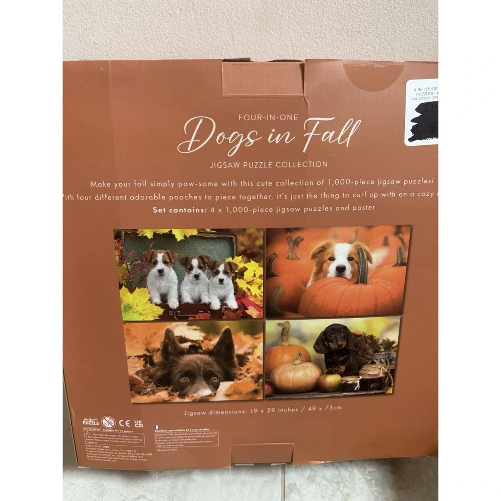 Four-in-one Dogs In Fall 4 X 1,000 Piece Jigsaw Puzzle Puppies Fall Pumpkins New